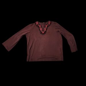 Free with Purchase Vintage Large Embroidered Brown Women's Top